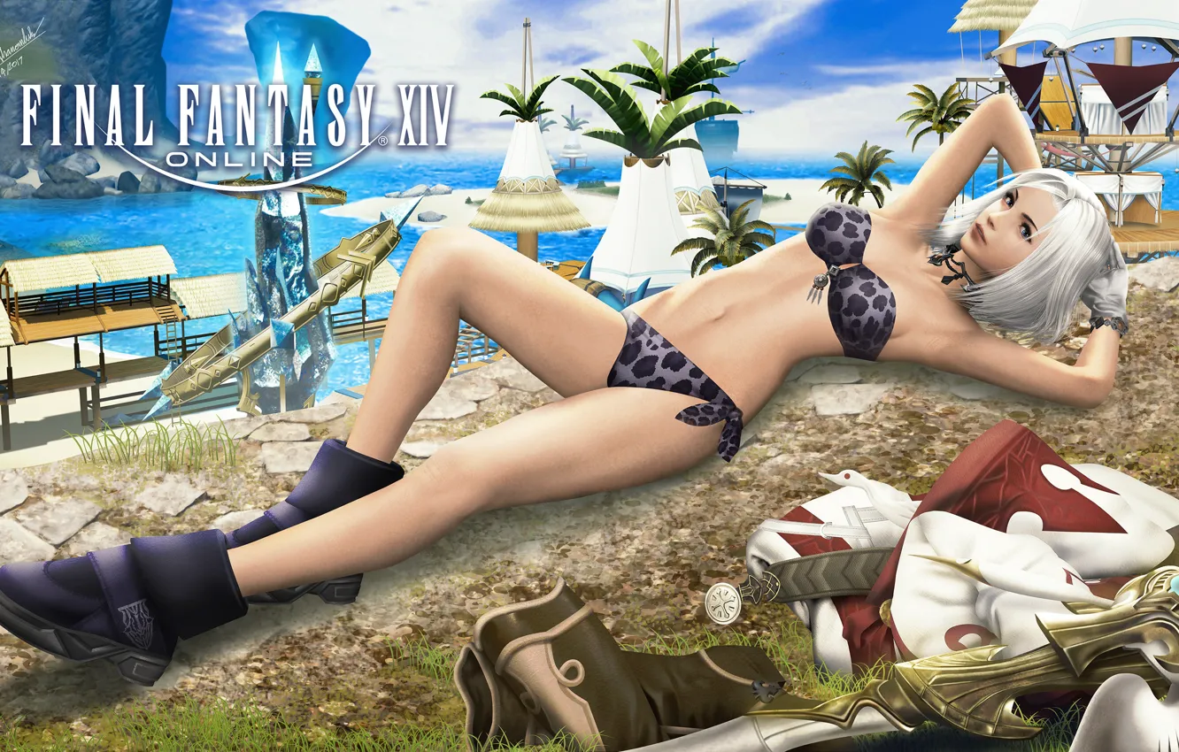 Photo wallpaper beach, girl, art, final fantasy, karina, Final Fantasy XIV Online