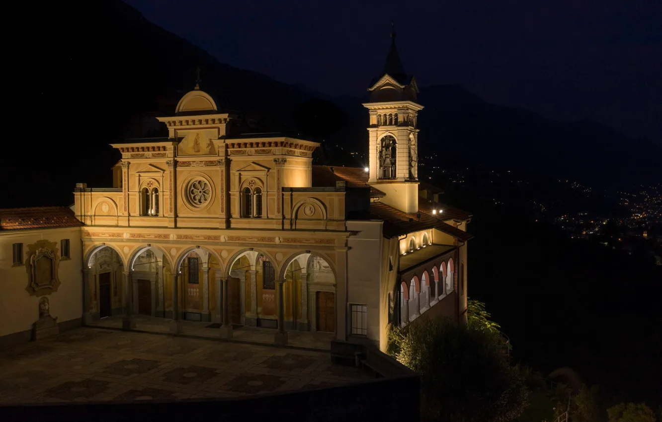Photo wallpaper night, Switzerland, Switzerland, Ticino, Ticino, Locarno, Locarno, Madonna del Sasso