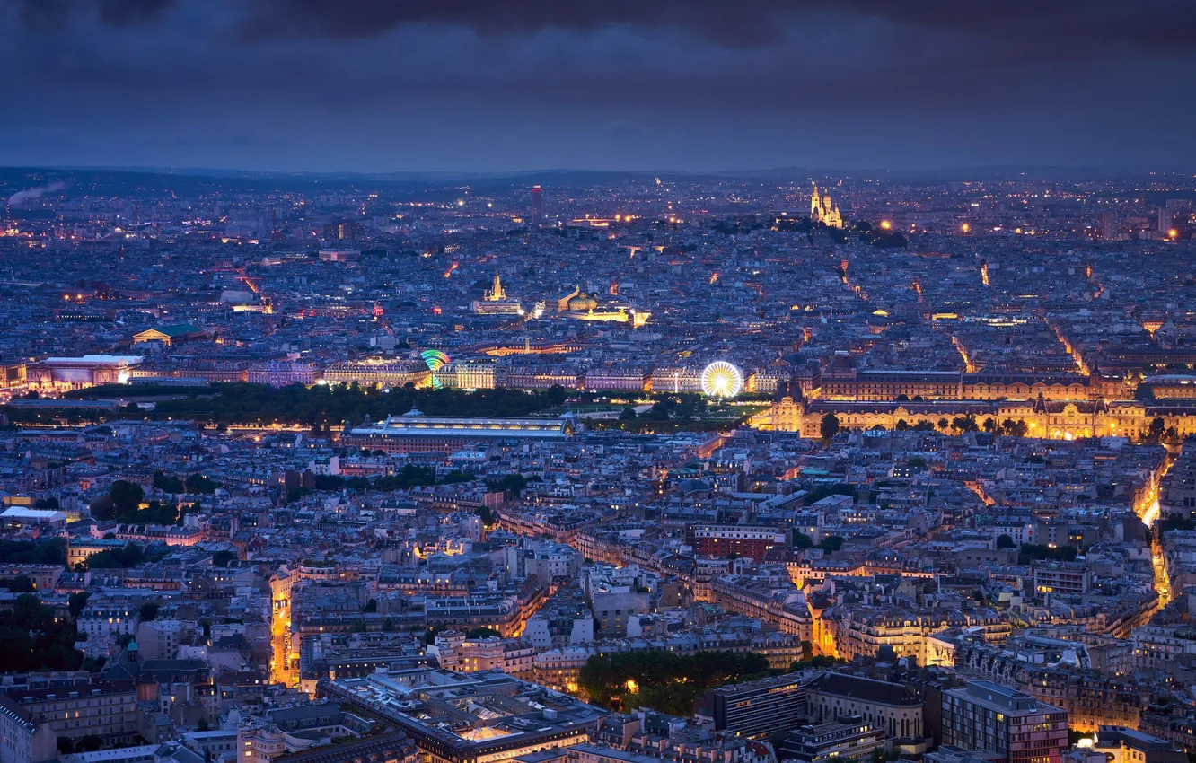 Photo wallpaper night, lights, Paris, building, horizon, night city