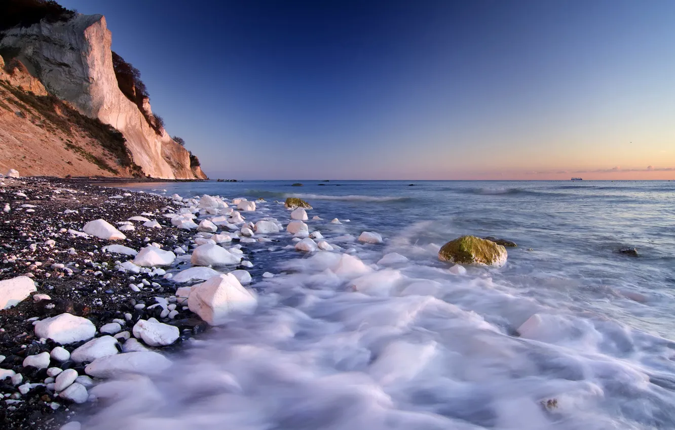 Photo wallpaper sea, stones, rocks, shore, white