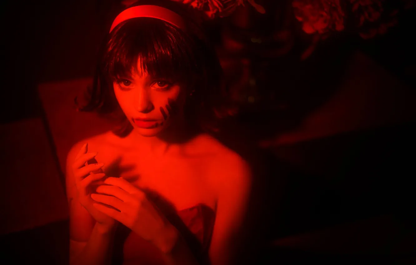 Photo wallpaper face, blood, image, imprint, cosplay, bezel, red light, Tenletters