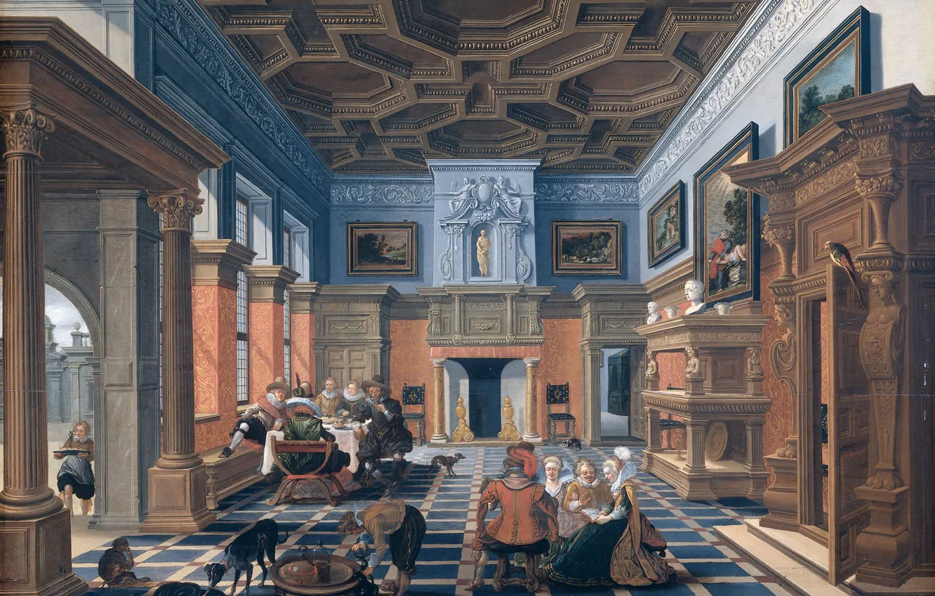 Photo wallpaper oil, picture, 1624, Company in the interior, Bartholomew Bass, Bartholomew van Bassin