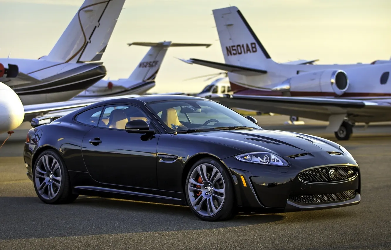 Photo wallpaper background, black, Jaguar, Jaguar, supercar, the front, aircraft, XKR-S