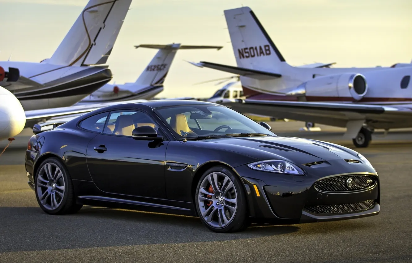 Photo wallpaper background, black, Jaguar, Jaguar, supercar, the plane, the front, XKR-S