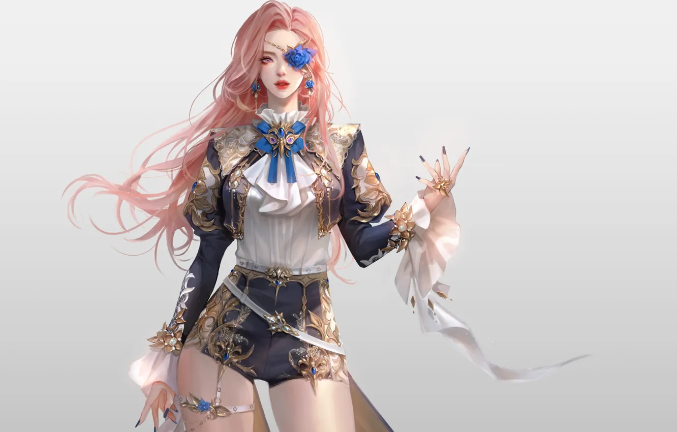 Photo wallpaper girl, flowers, eye patch