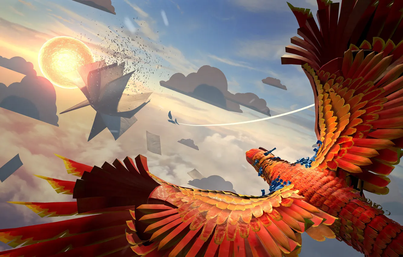 Photo wallpaper game, sky, bird, cloud, sun, kumo, VR, Virtual Reality