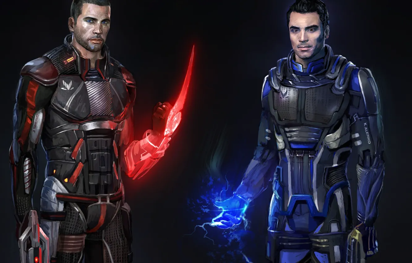 Photo wallpaper mass effect, shepard, art, Kaidan Alenka