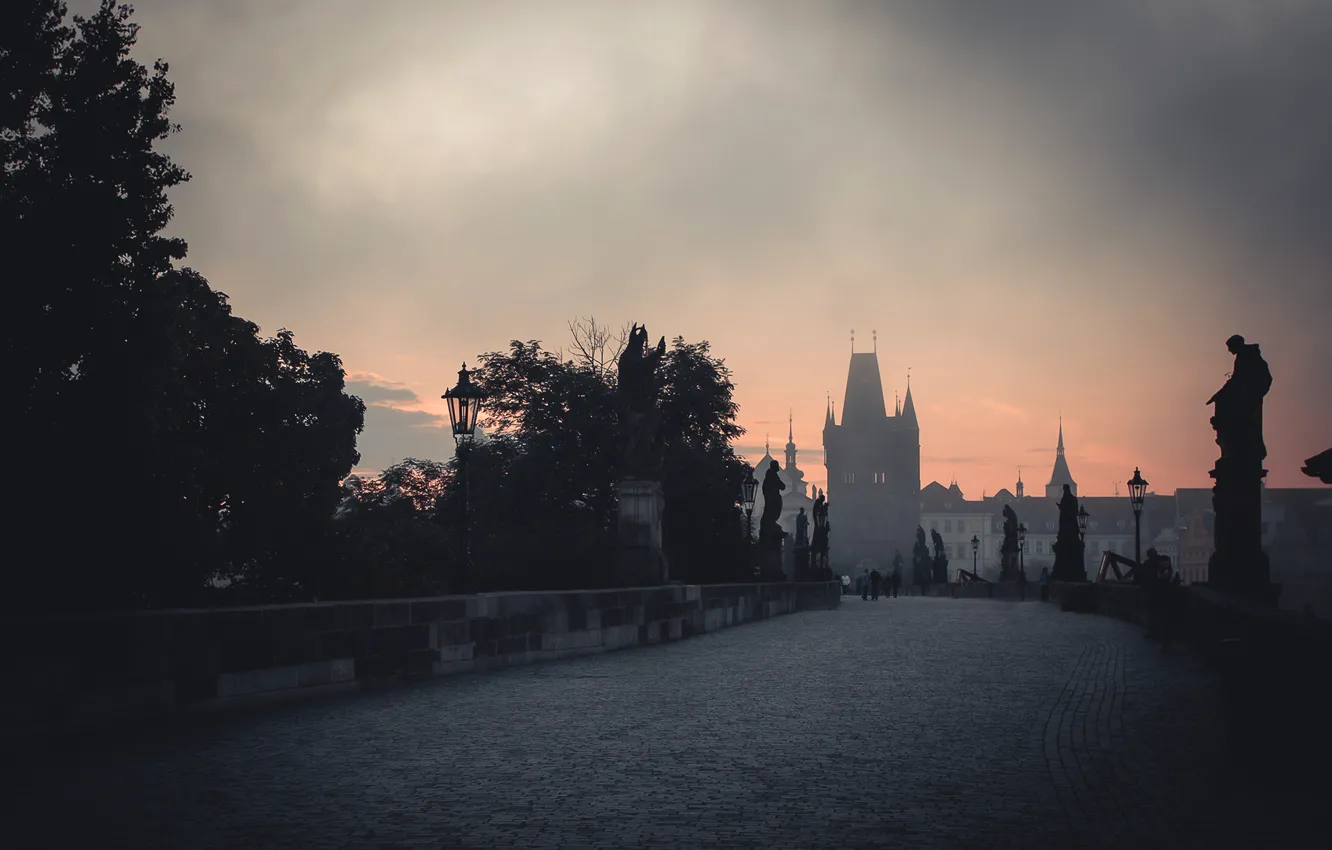 Photo wallpaper bridge, dawn, Gothic, Prague, Czech Republic, Prague, Praha, Charles bridge