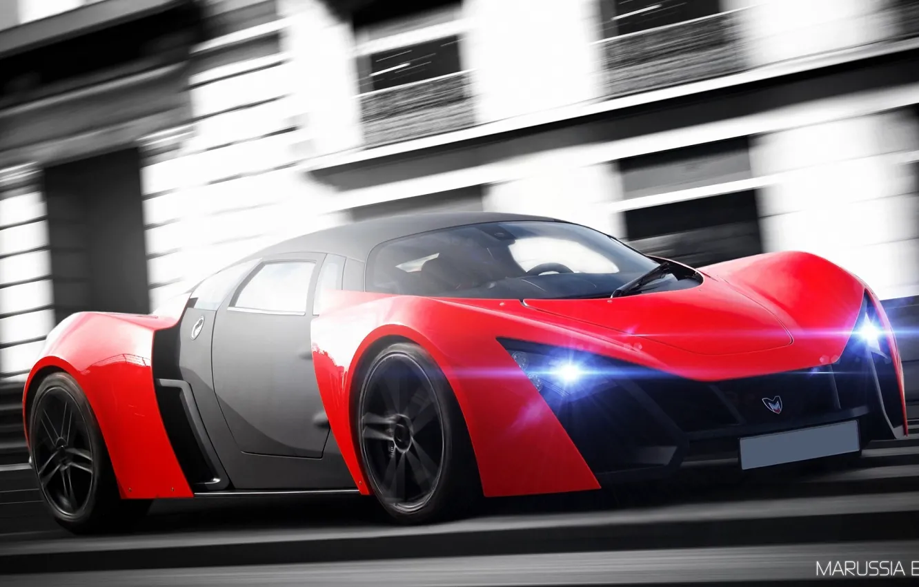 Photo wallpaper Red, Before, Marussia, Supercar, Russian, Marusya