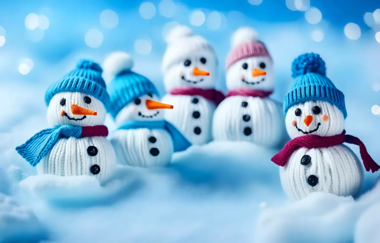 Photo wallpaper winter, snow, smile, toy, new year, Christmas, snowman, faces