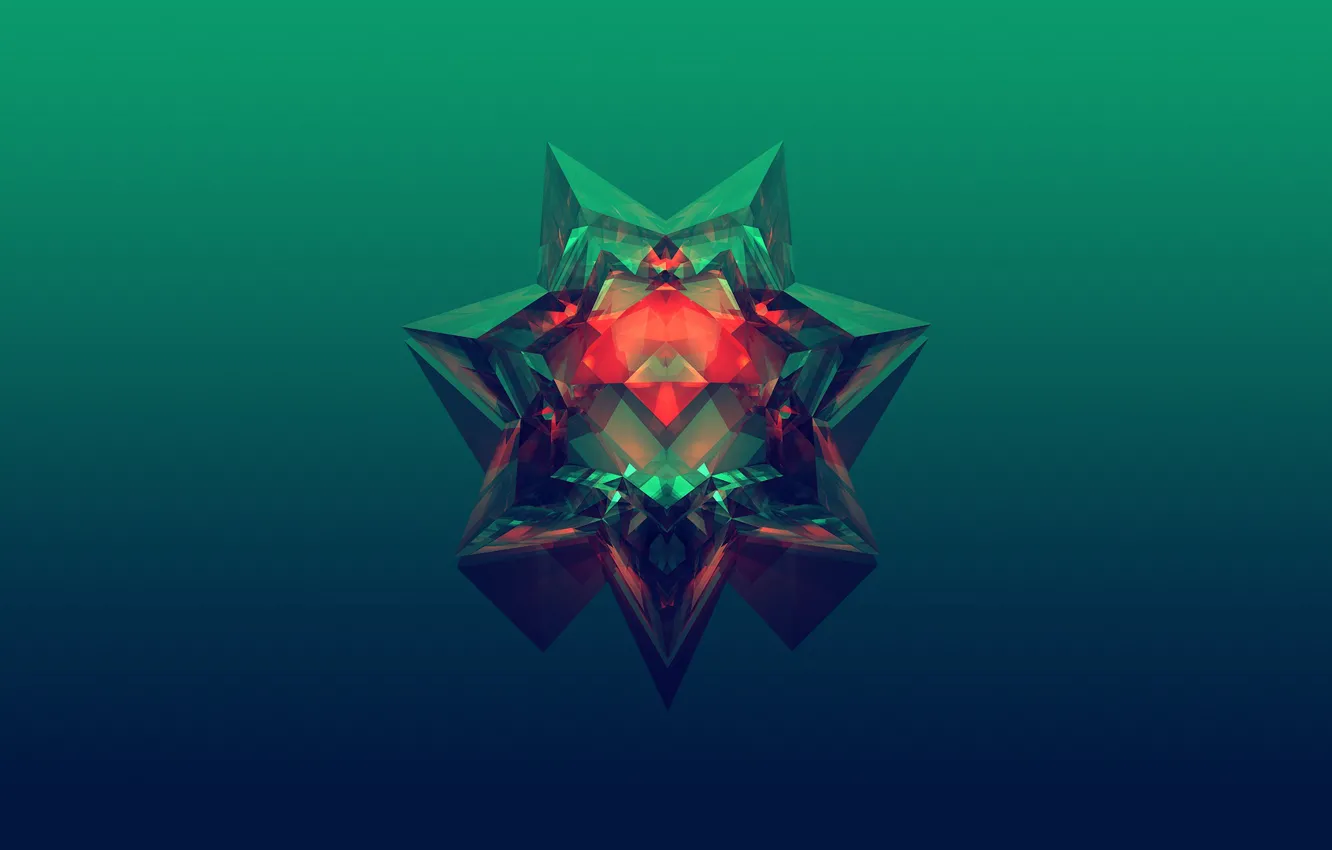 Photo wallpaper stars, abstraction, crystals, the reflection, face, abstraction, Justin Maller, dark green background