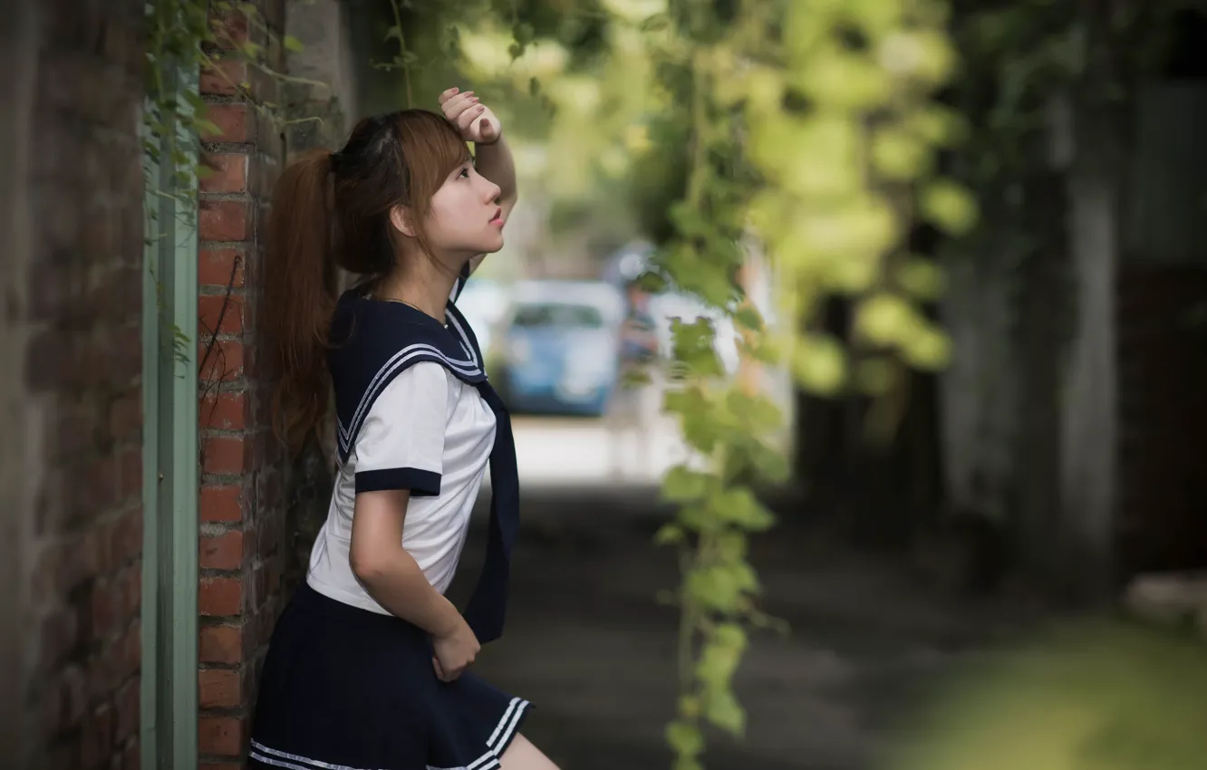 Photo wallpaper girl, street, style, uniform