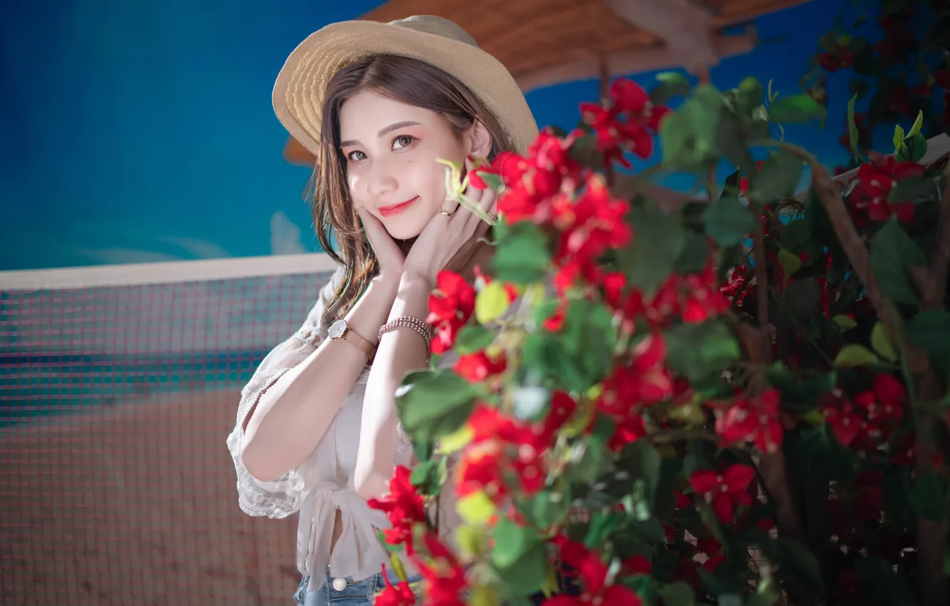 Photo wallpaper look, hat, Asian