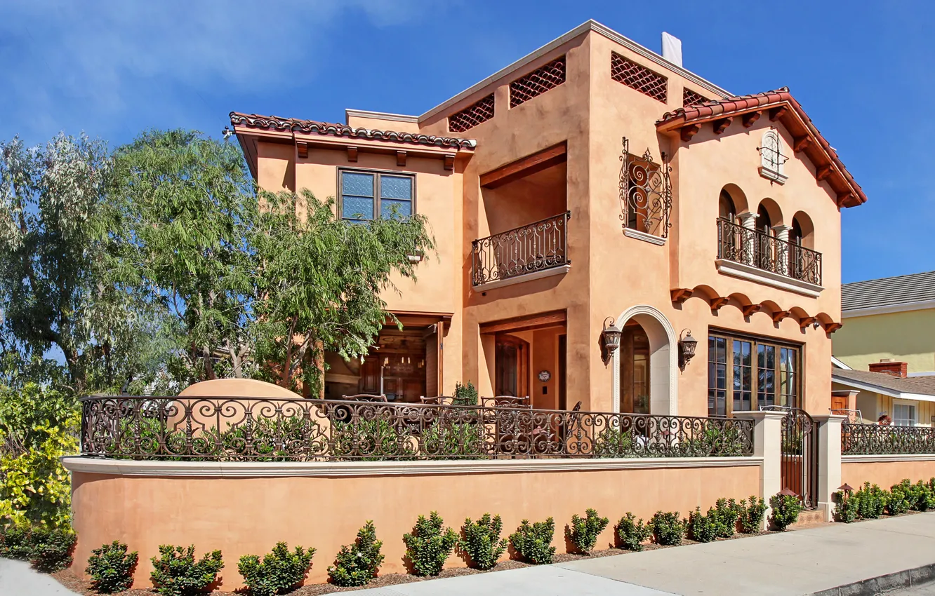 Photo wallpaper trees, the city, photo, the fence, home, mansion