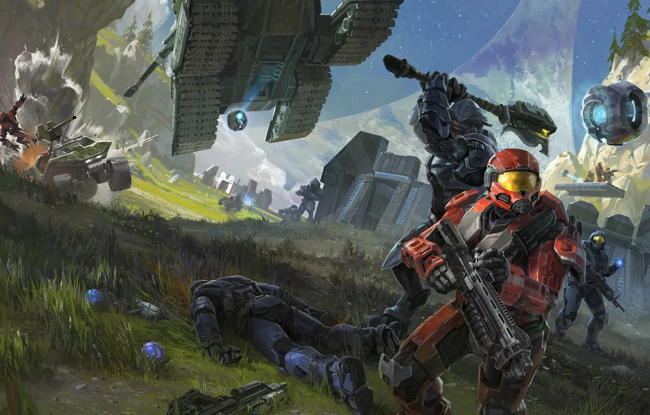 Photo wallpaper weapons, monster, warrior, tank, Halo, battle