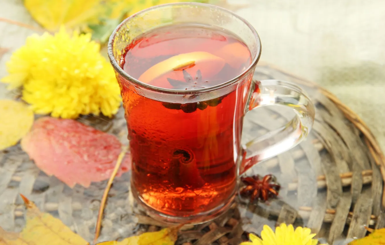 Photo wallpaper leaves, mood, Wallpaper, lemon, tea, wallpaper, lemon, leaves