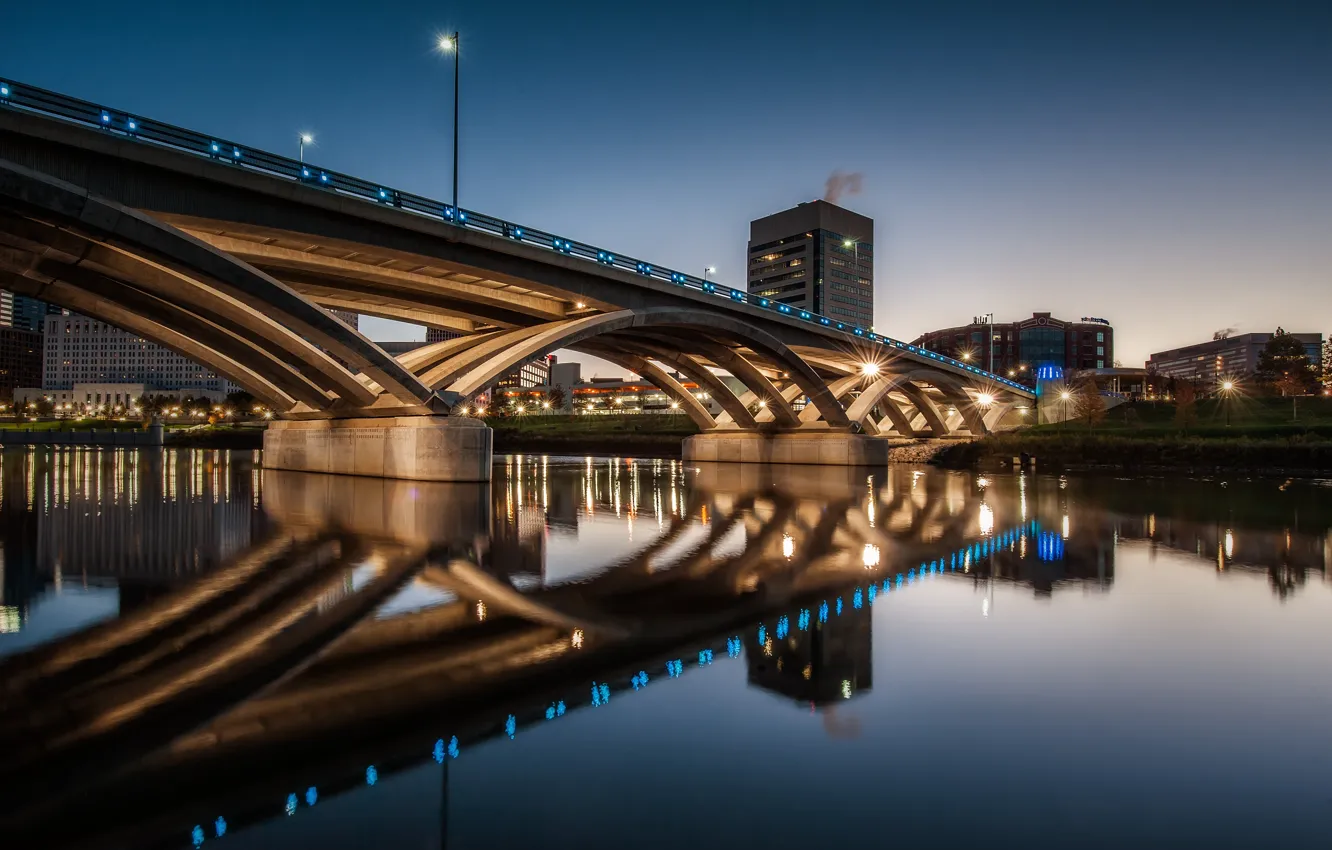 Photo wallpaper night, bridge, lights, USA, Columbus