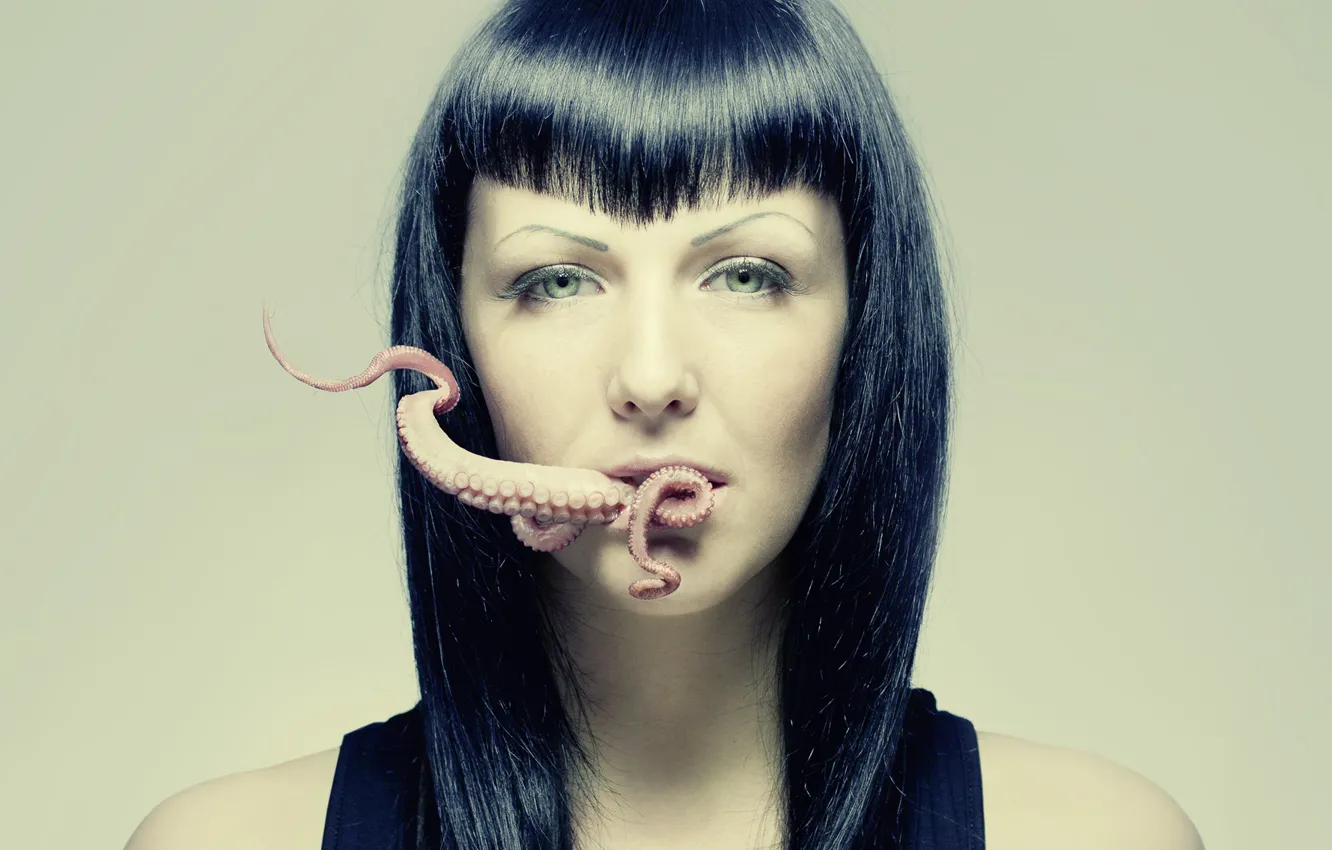 Photo wallpaper face, Girl, octopus, tentacles