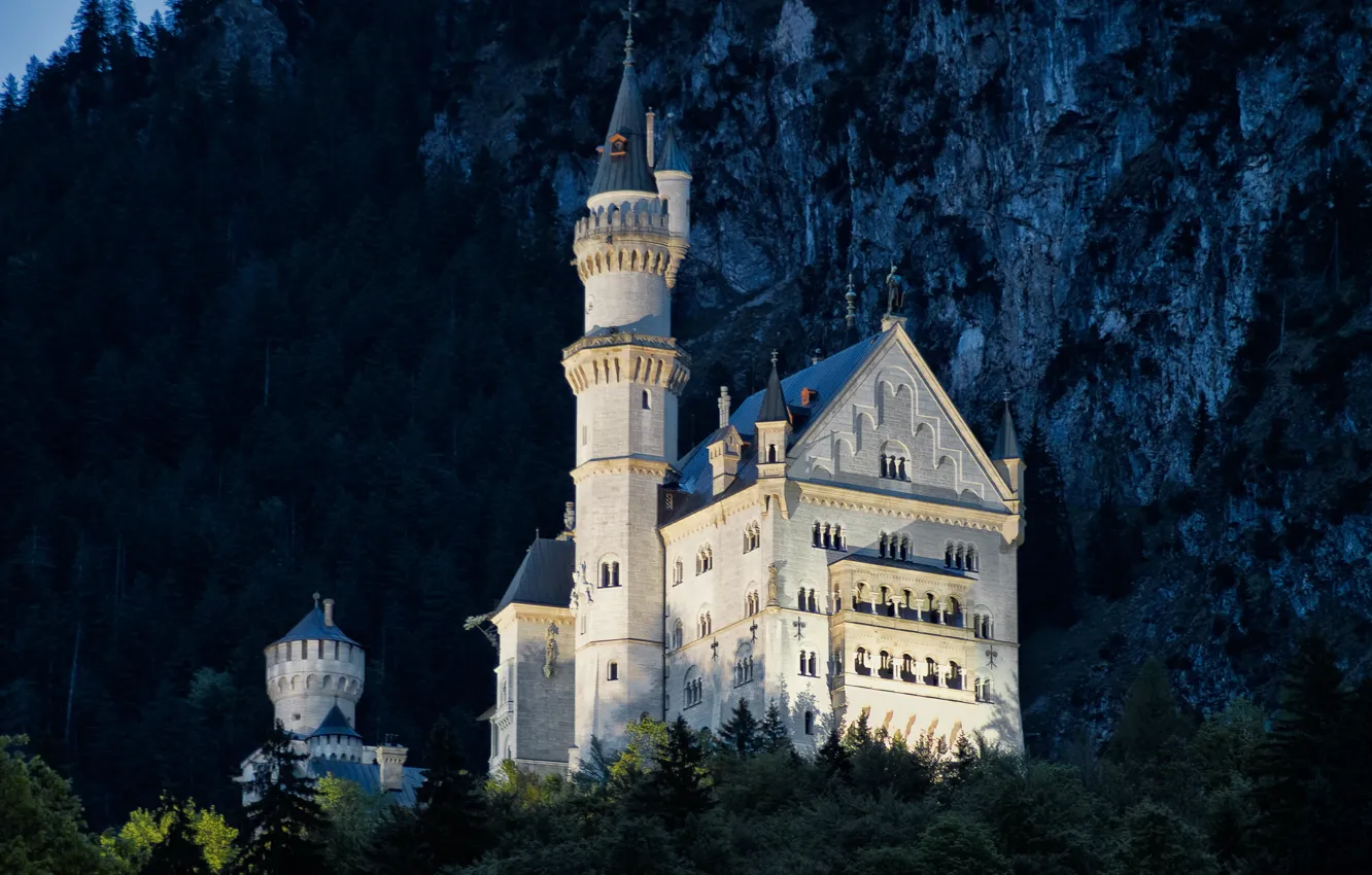 Photo wallpaper landscape, mountains, nature, castle, the evening, Germany, Bayern, Neuschwanstein