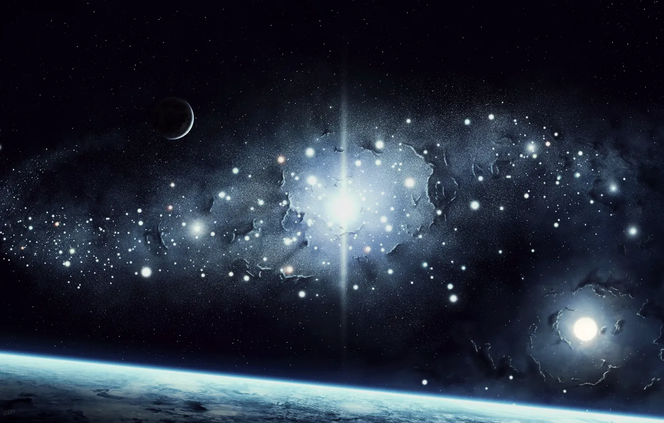 Photo wallpaper space, stars, surface, light, earth, planet