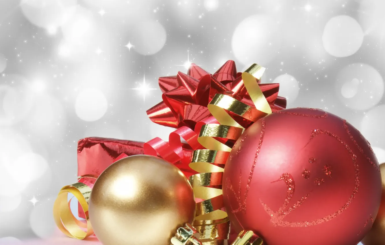Photo wallpaper balls, new year, Christmas, bow, Christmas decorations