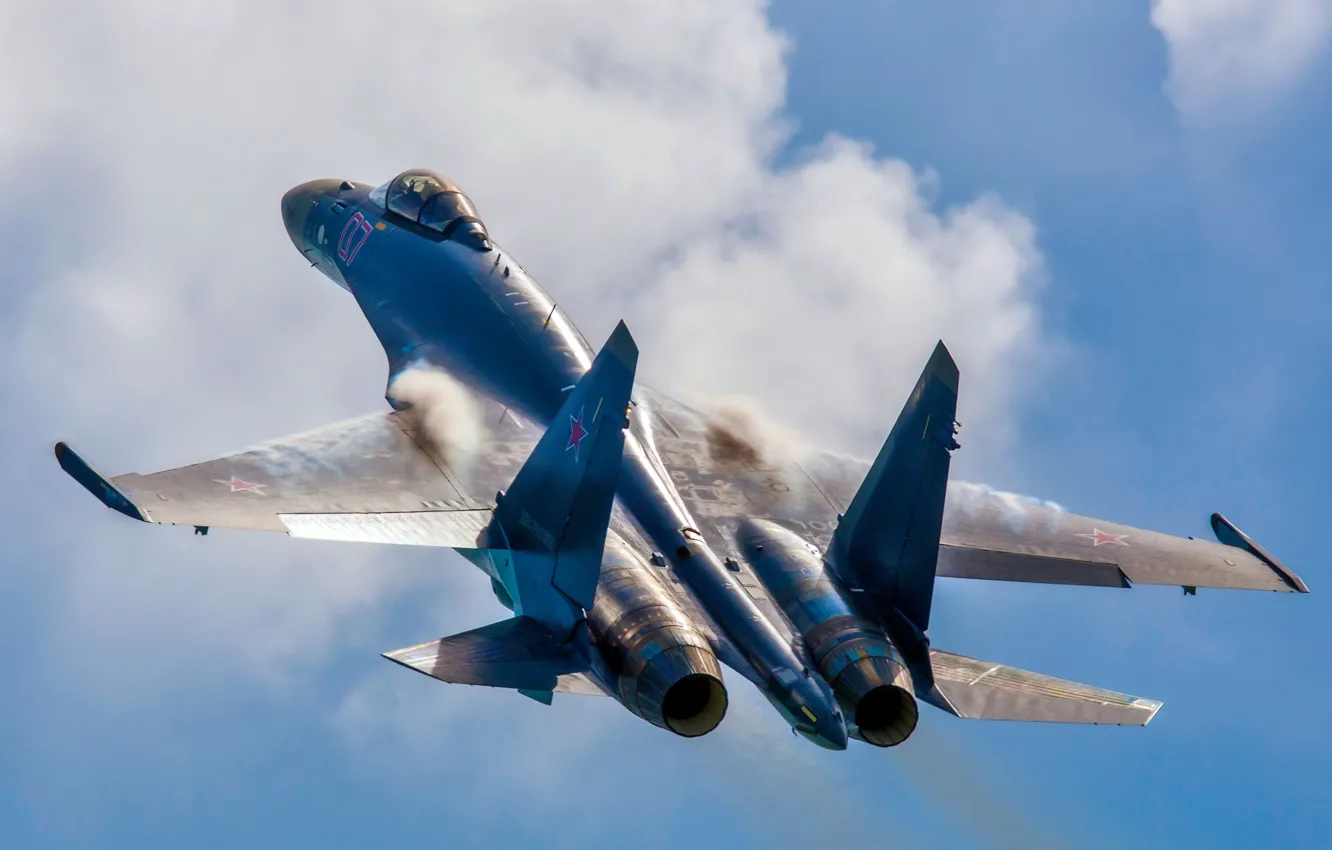 Photo wallpaper fighter, jet, Su-35S, Russian, multipurpose, super-maneuverable, generation 4, Flanker-T+