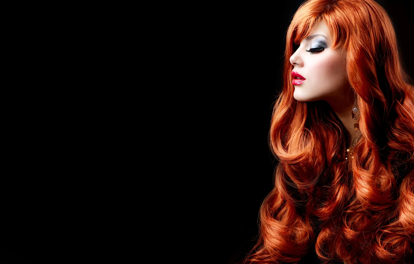 Photo wallpaper girl, profile, redhead, curls