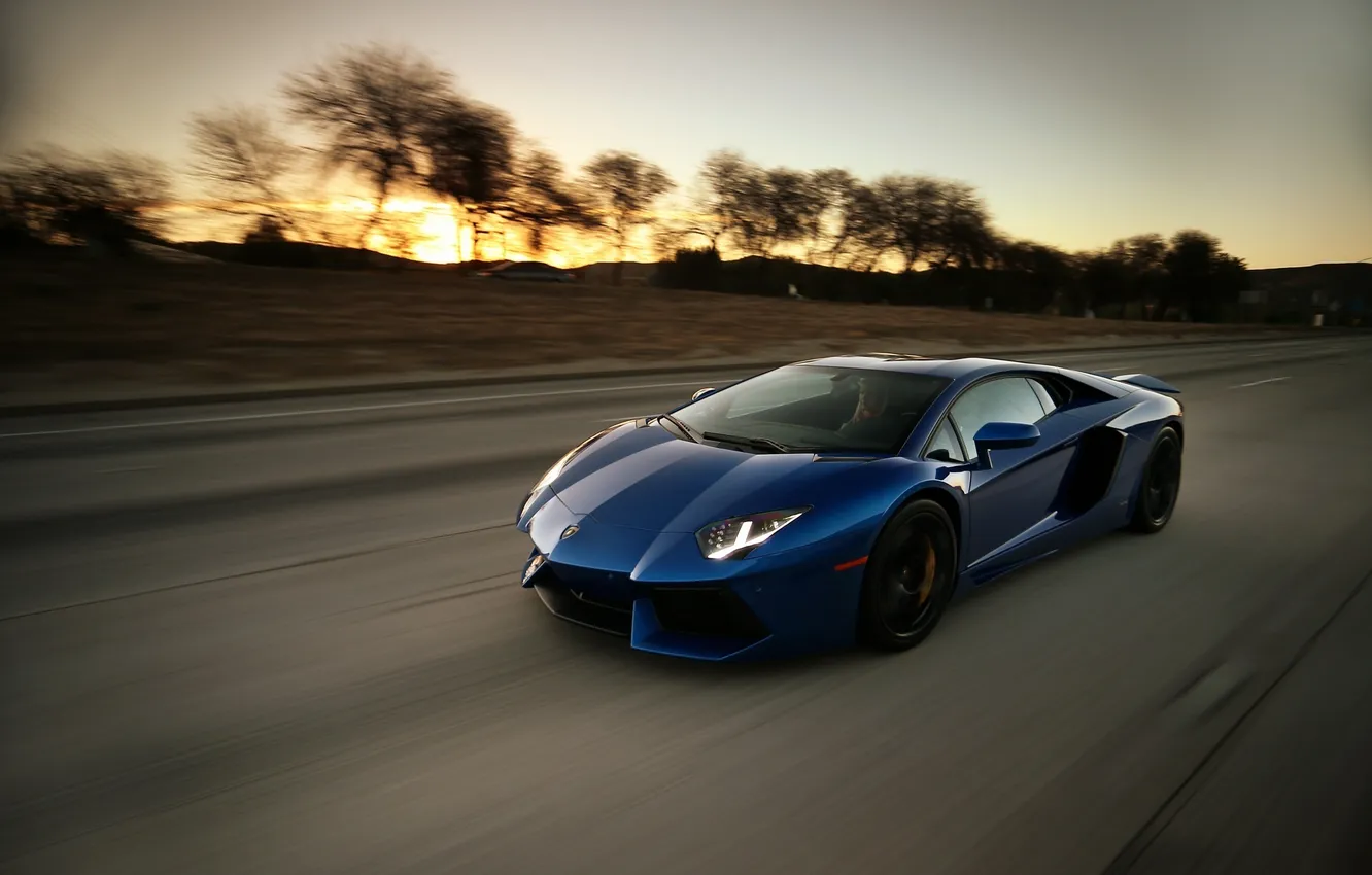 Photo wallpaper blue, speed, Lamborghini, supercar, LP700-4, Aventador