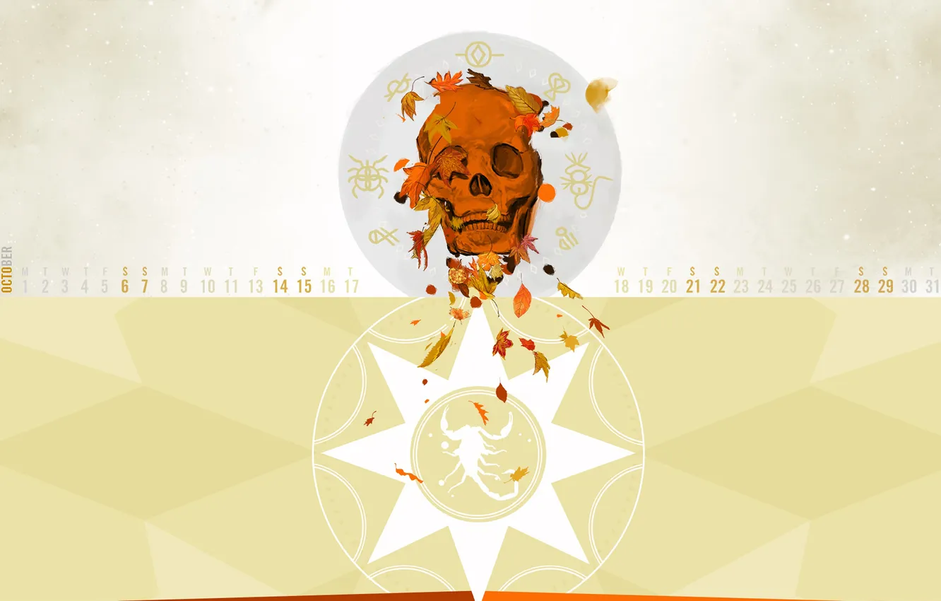 Photo wallpaper autumn, leaves, skull, a month, October, Scorpio, the number, calendar