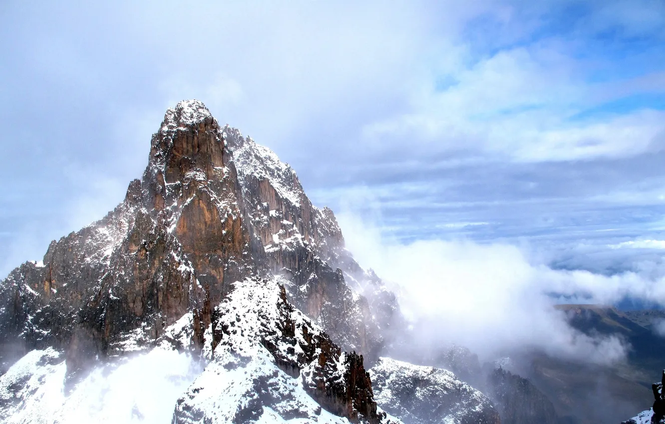 Photo wallpaper the sky, clouds, snow, landscape, mountains, nature, height, sky