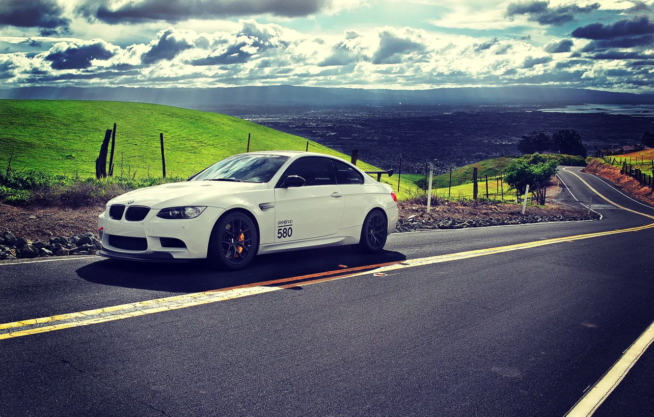 Photo wallpaper clouds, tuning, Road, BMW, White, E92