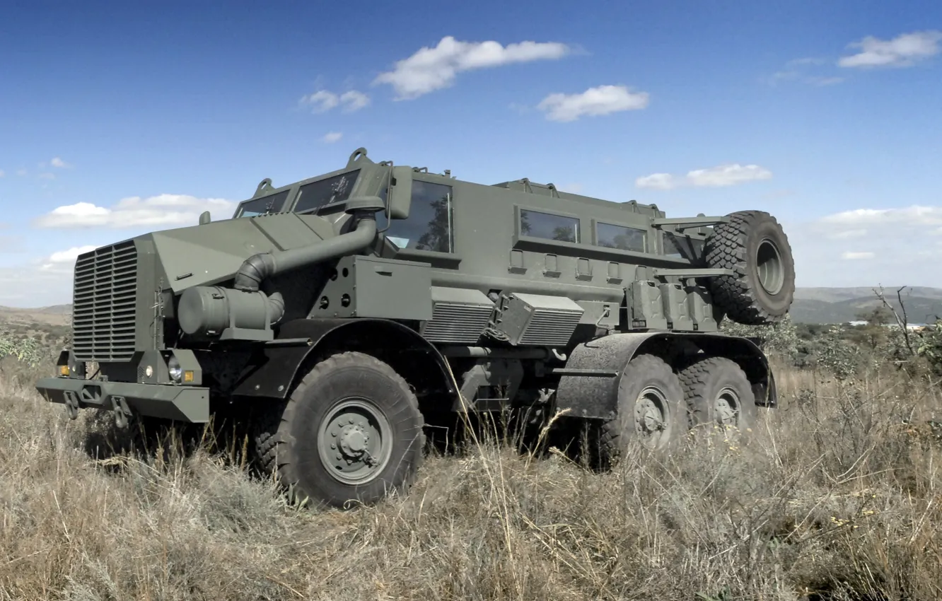 Photo wallpaper grass, slope, armored car, Casspir Mk6, on the basis of the Ural 4320
