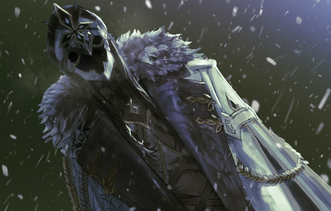 Photo wallpaper snow, mask, guy, Genshin Impact, Captain