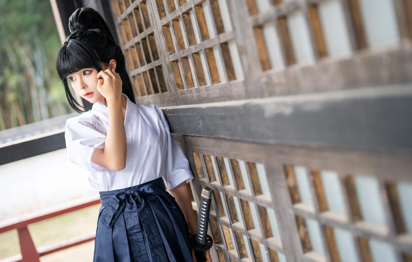 Photo wallpaper katana, model, women, cosplay, asian, portrait, martial arts, Chun Momo