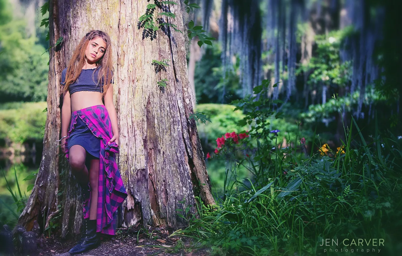 Photo wallpaper forest, nature, girl