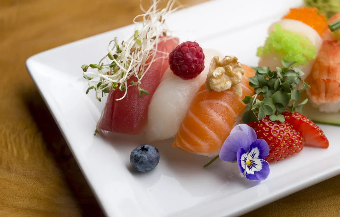 Photo wallpaper raspberry, food, decoration, sushi
