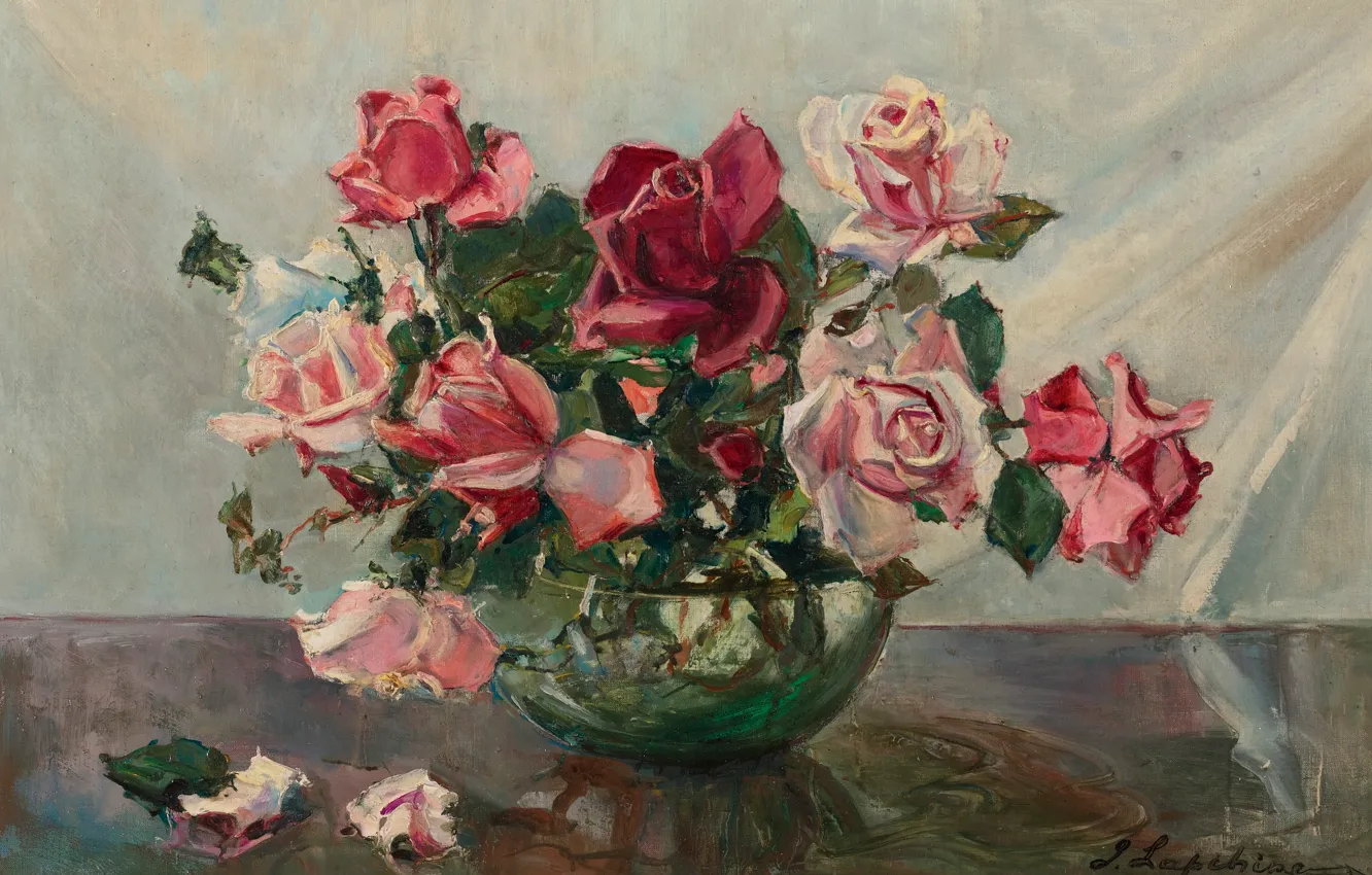Photo wallpaper picture, still life, Georgy Lapchin, Georgy Lapshin, Roses in a Bowl