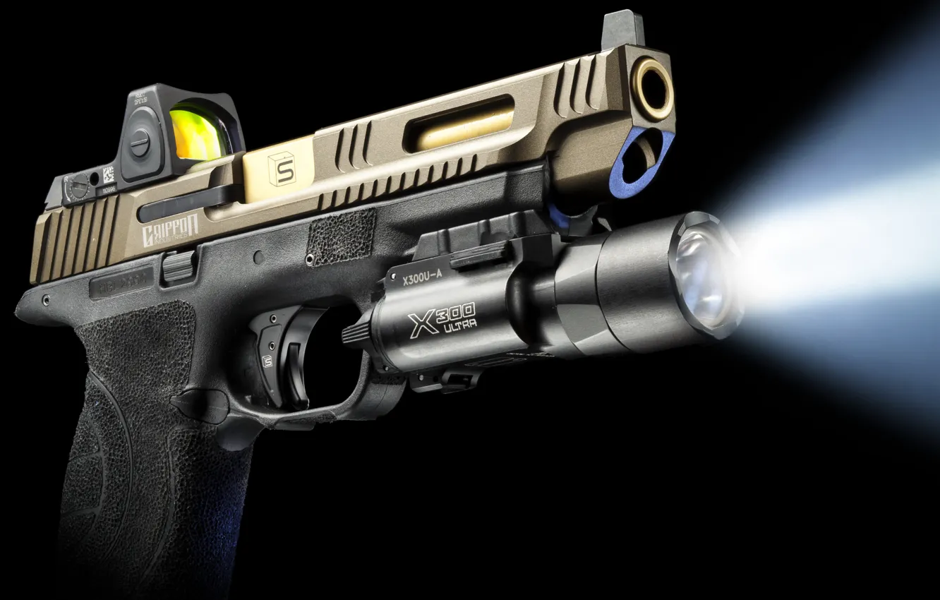 Photo wallpaper light, gun, weapons, ray, flashlight, Glock, SAI Griffon