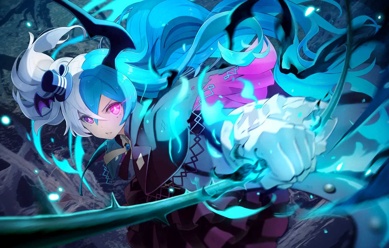 Photo wallpaper girl, weapons, horns, by miHoYo, Houkai Gakuen