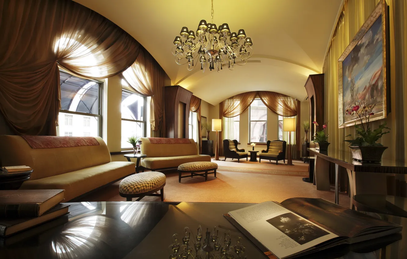 Photo wallpaper light, design, reflection, table, room, sofa, interior, picture