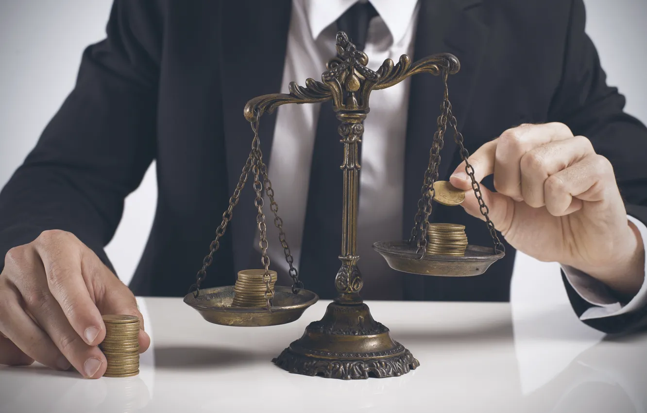Photo wallpaper male, coins, Libra, weighing, for and against