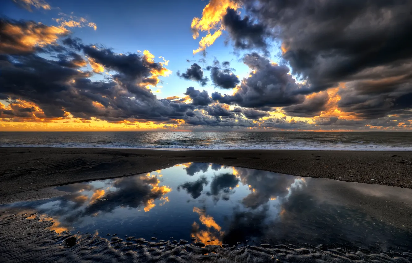 Photo wallpaper sea, the sky, clouds, sunset, reflection, the evening, Italy, porto clementino