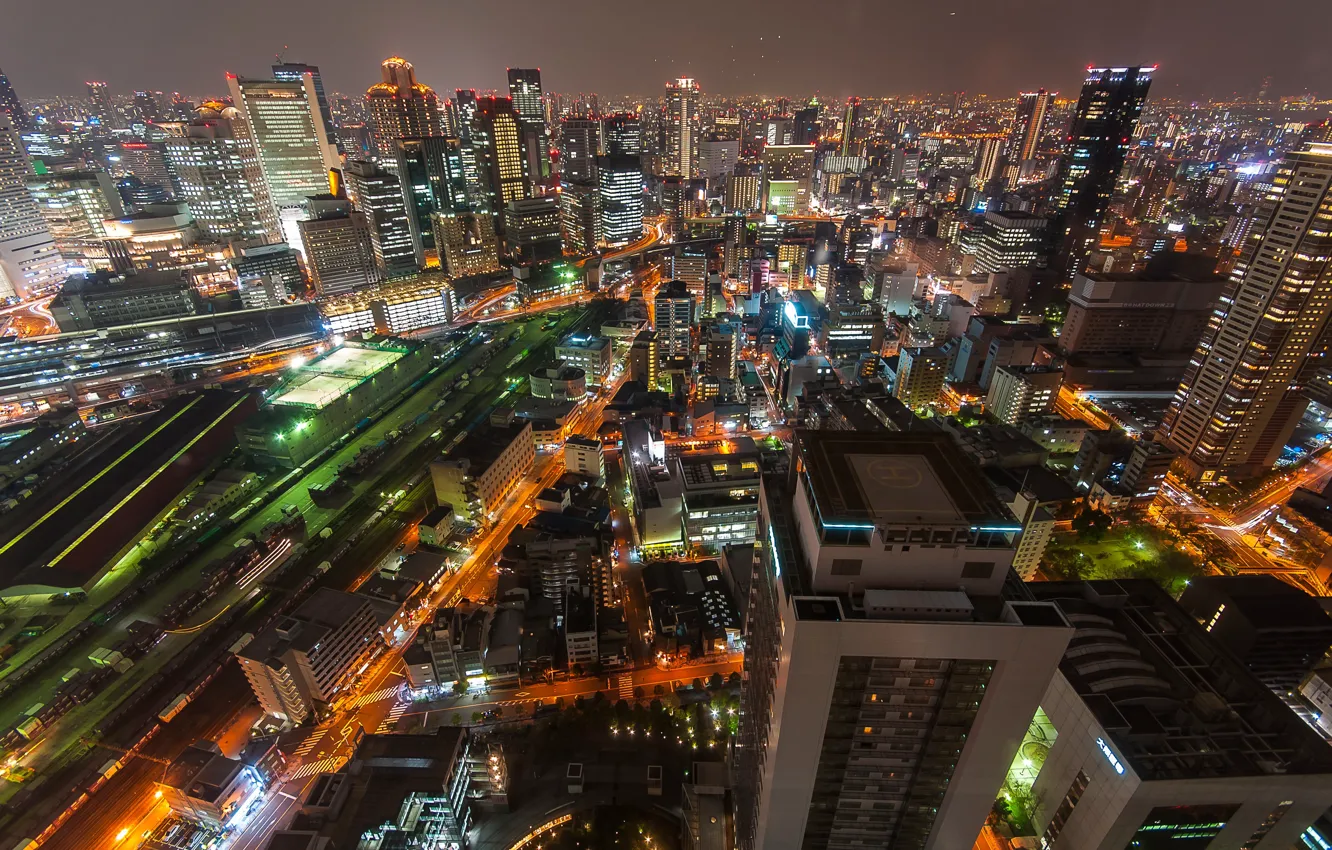Photo wallpaper night, Japan, night city, megapolis, skyline, Osaka, Osaka, Umeda Sky Tower