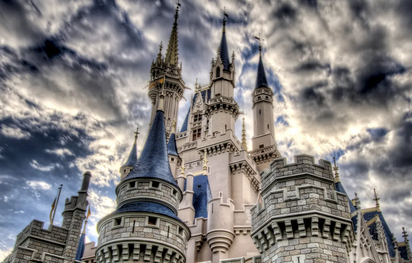 Photo wallpaper the sky, clouds, castle, tower, HDR