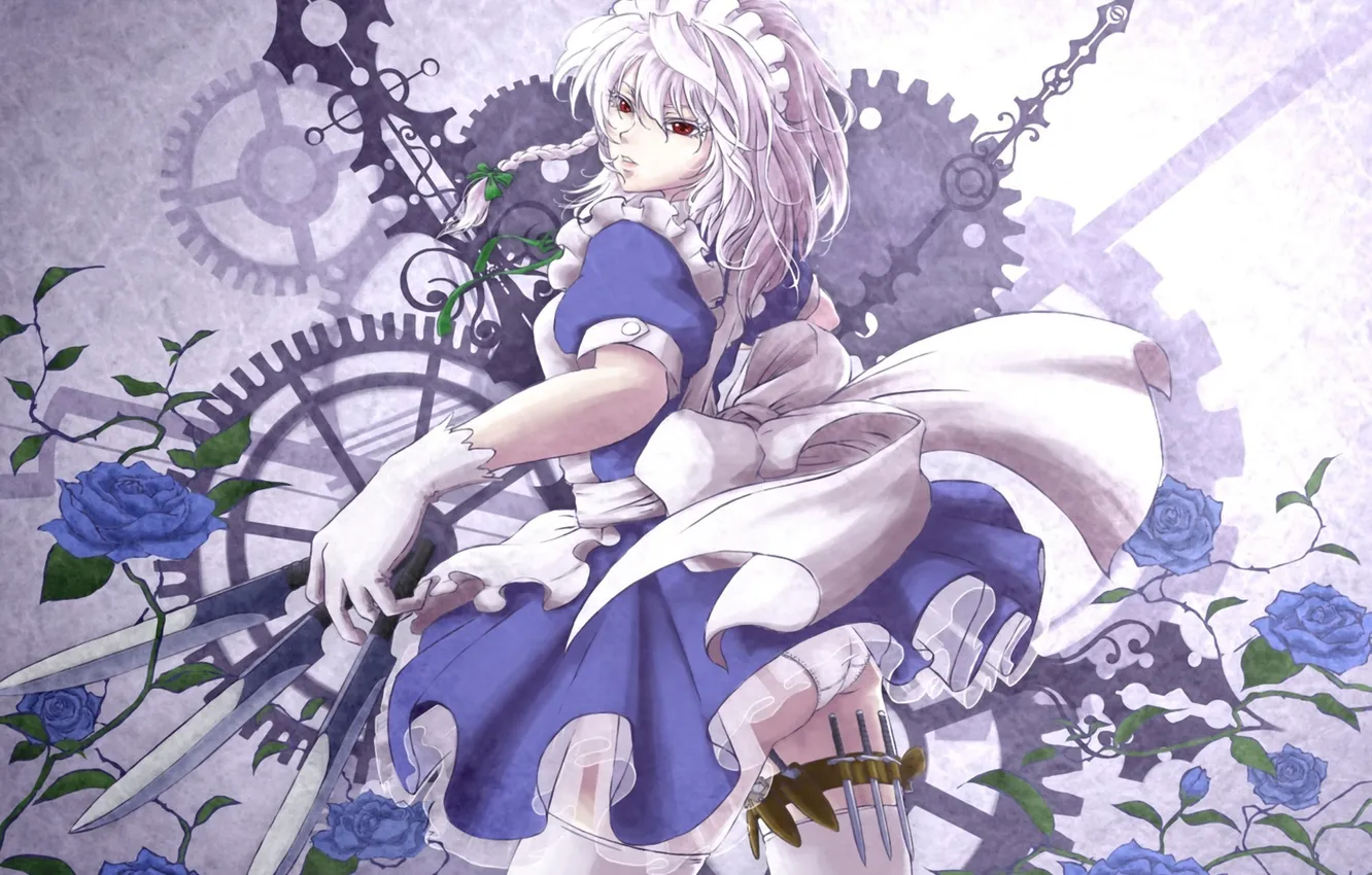 Photo wallpaper girl, weapons, art, knife, touhou, the maid, Izayoi Sakuya, togisi masamune