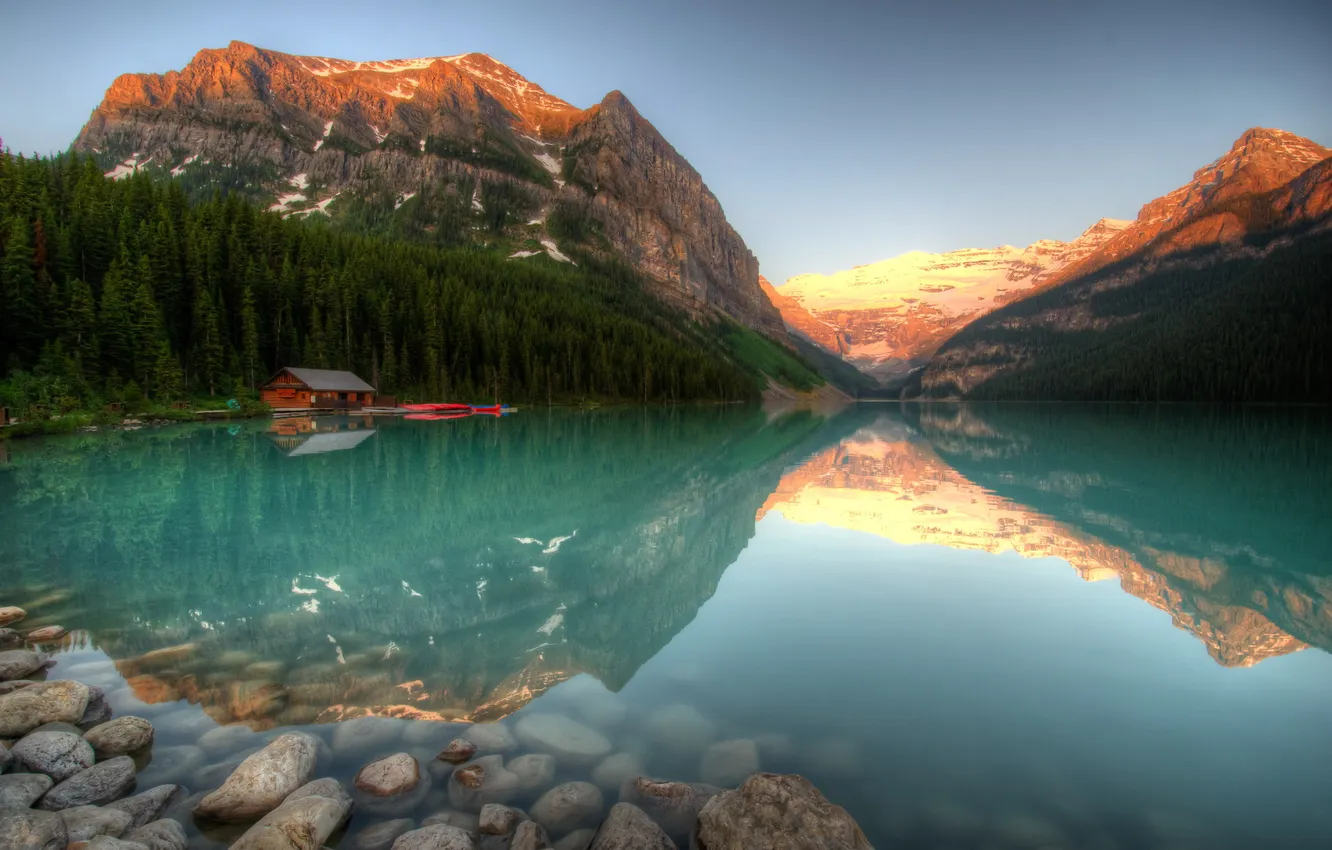 Photo wallpaper water, nature, lake, Park, stones, photo, HDR, Canada