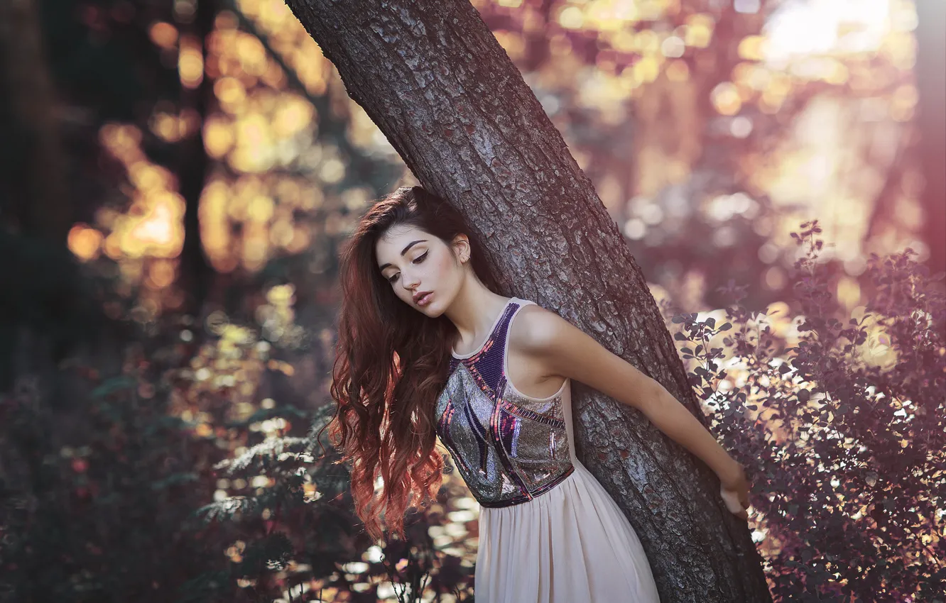 Photo wallpaper girl, trees, background, beauty
