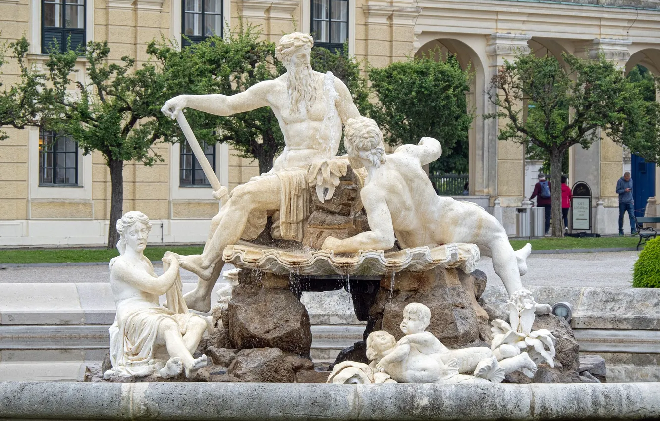 Photo wallpaper the city, scene, area, fountain, sculpture