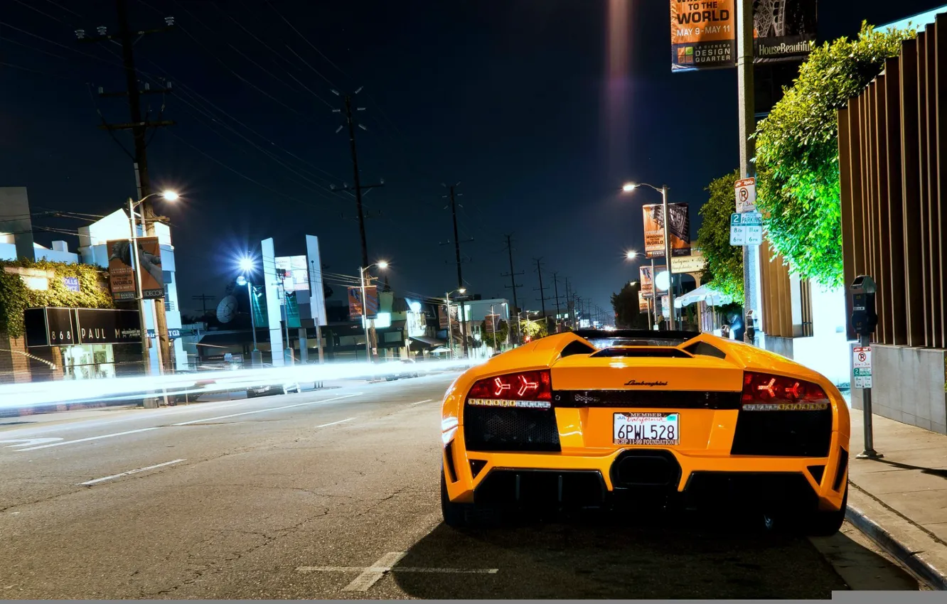 Photo wallpaper night, street, lamborghini, murcielago, roadster