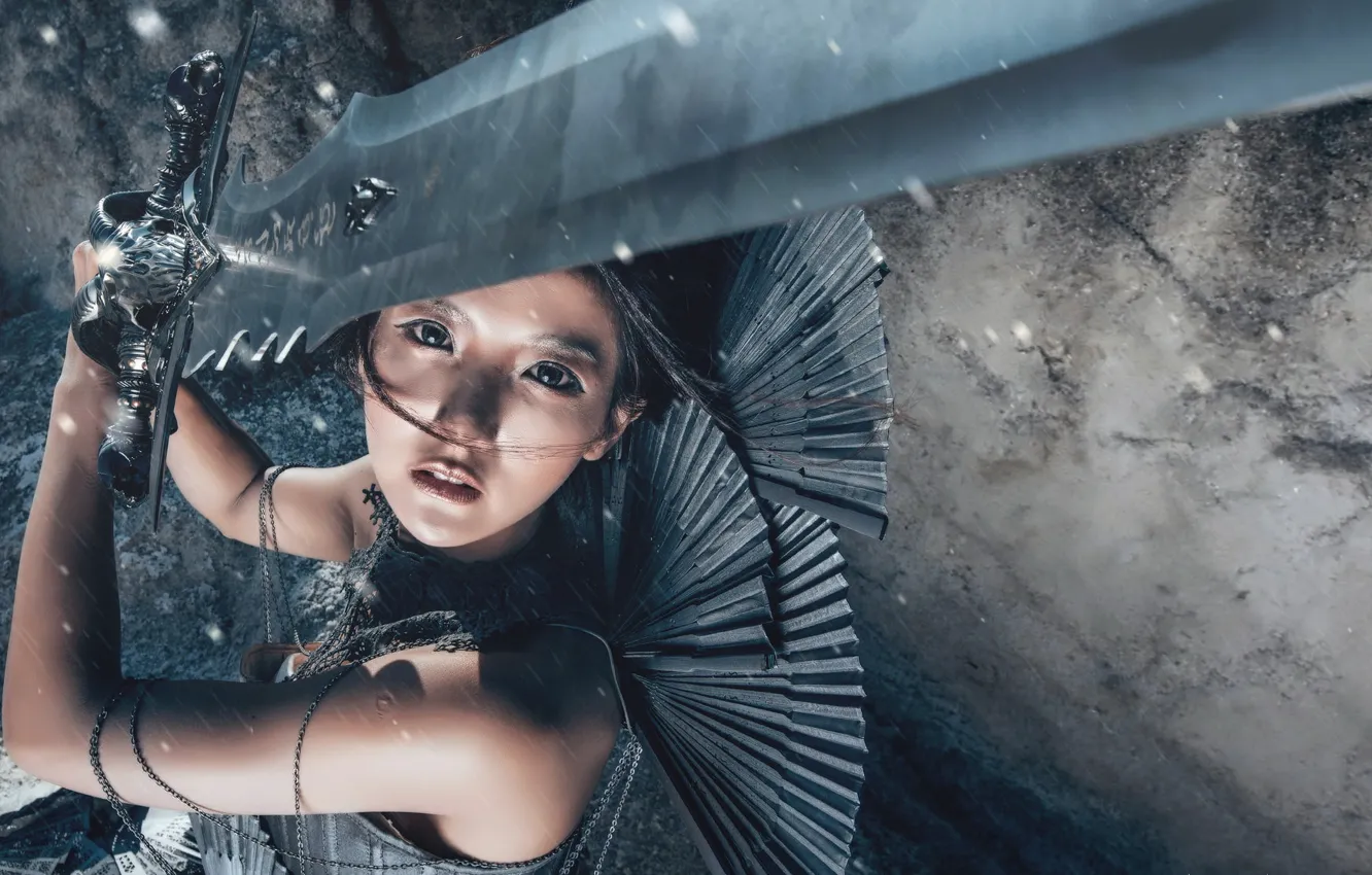 Photo wallpaper girl, sword, Asian